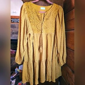 Mustard Yellow Boho Long Sleeve Dress